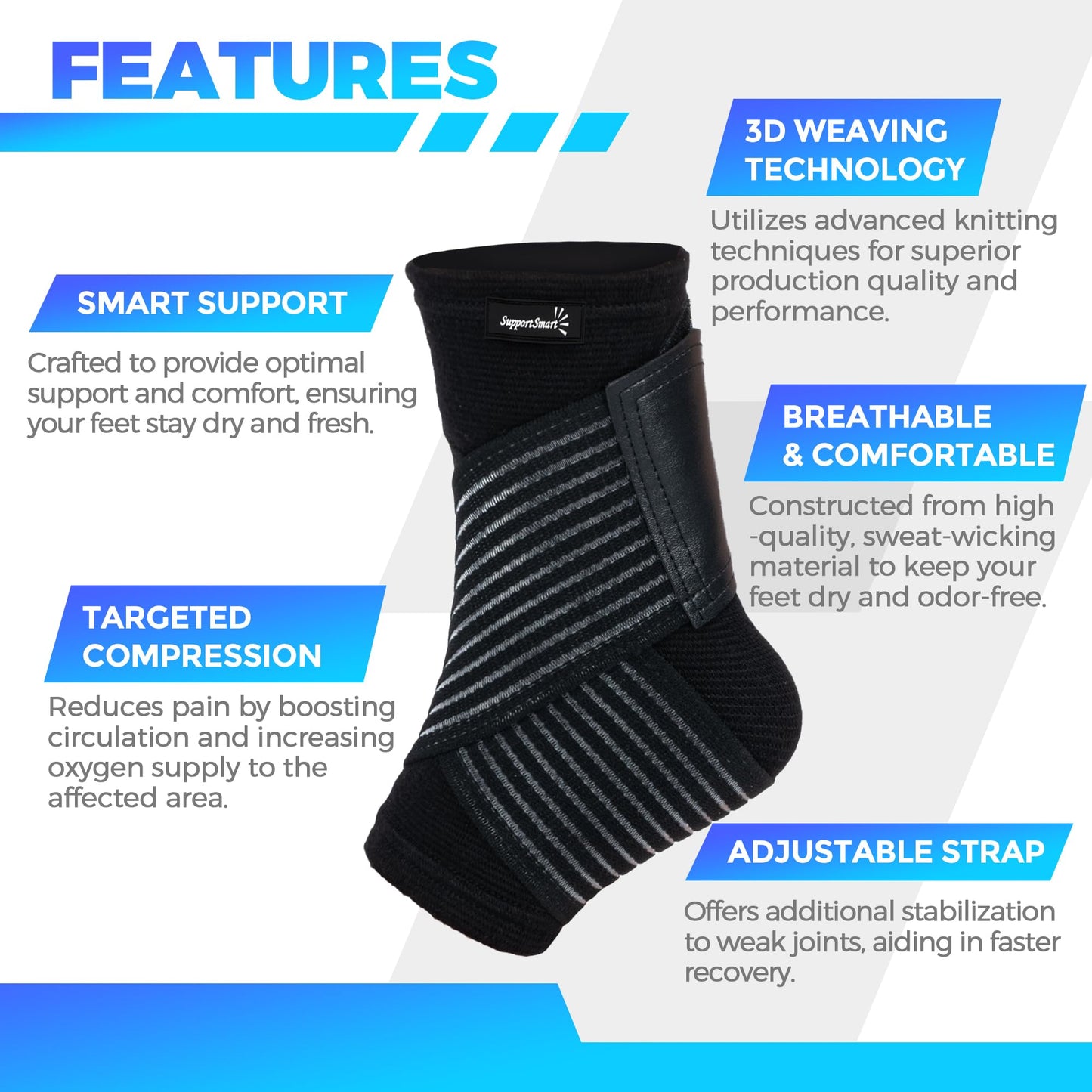 Smart Ankle Brace for Women & Men - Ankle Wrap for Sprained Ankle, Compression Support Sleeve for Plantar Fasciitis, Achilles Tendonitis, No Seams, No Marks, One Size
