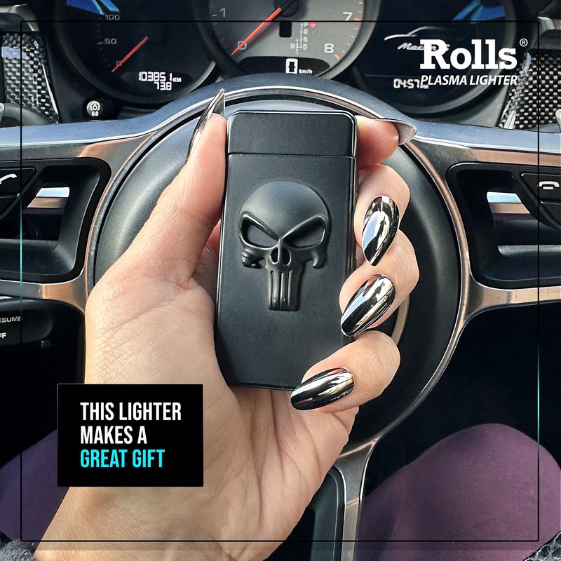 Rolls Electric Lighter - Stocking Stuffers - Gifts for Men - Cool Lighters - Electric Lighters Rechargeable - Mens Gifts - Skull Lighter - Birthday Gifts for Men - (Black Skull)