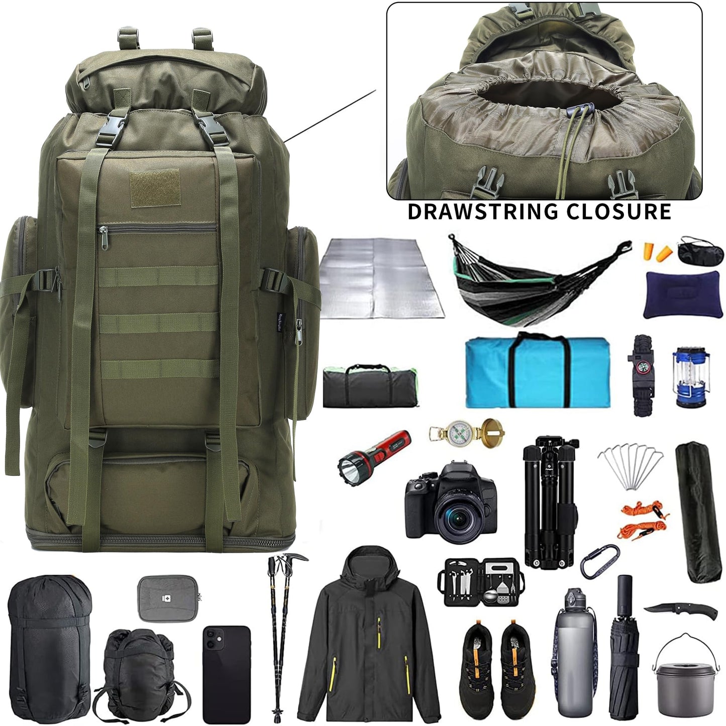 W WINTMING Hiking Backpack for Men 70L/100L Camping Backpack Military Rucksack Molle 3 Days Assault Pack for Climbing