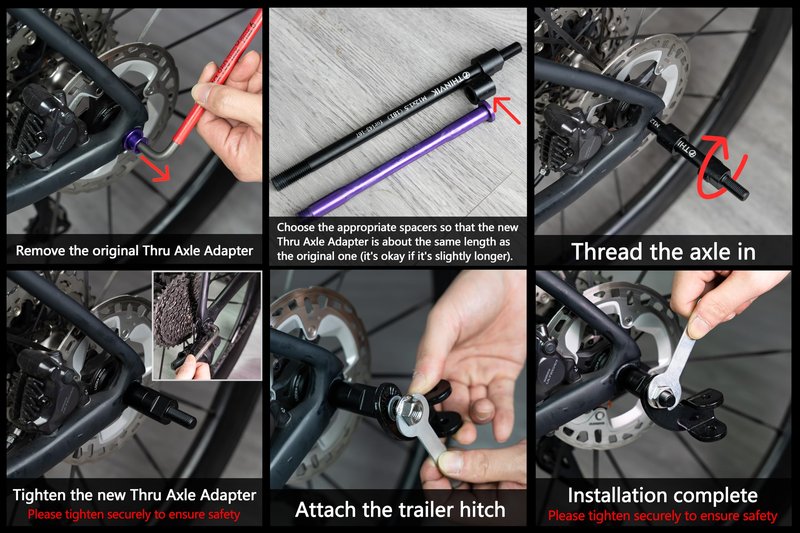 Thinvik Bike Thru Axle Adapter for Trailer Hitch 12mm Thru Axle 1.0 Thread Pitch Shaft Length 178mm