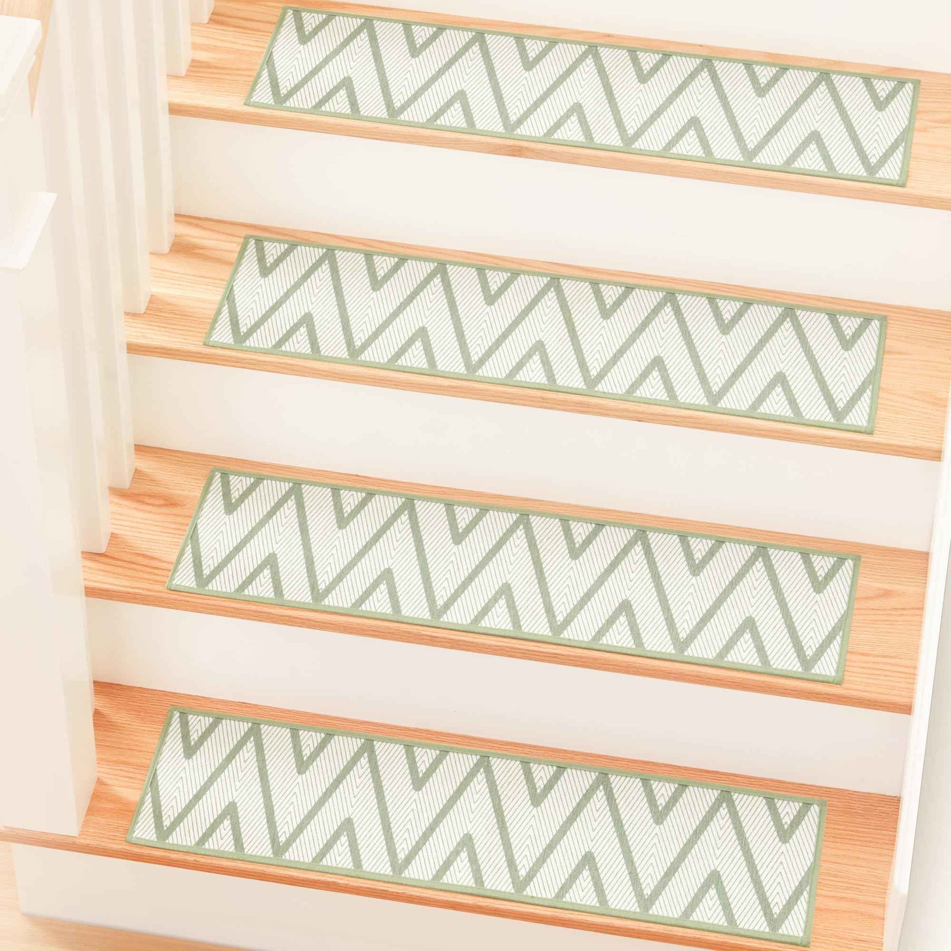 MBIGM 8" X 30" (15 in Pack) Non-Slip Carpet Stair Treads Non-Skid Safety Rug Slip Resistant Indoor Runner for Kids Elders & Pets with Reusable Adhesive - Ripple Green