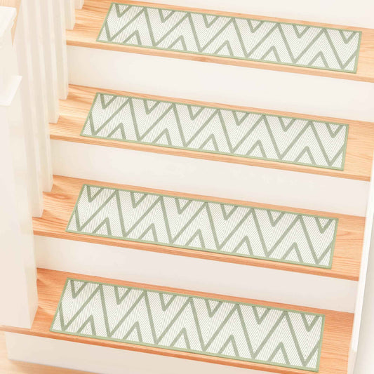 MBIGM 8" X 30" (15 in Pack) Non-Slip Carpet Stair Treads Non-Skid Safety Rug Slip Resistant Indoor Runner for Kids Elders & Pets with Reusable Adhesive - Ripple Green