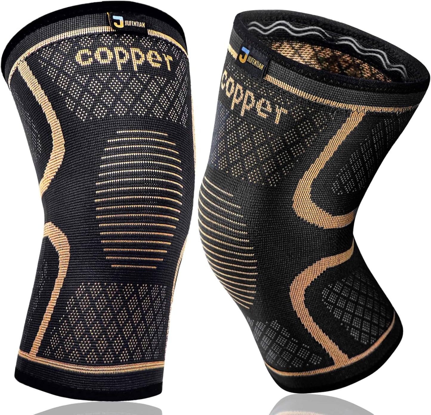Skiennix Copper Knee Braces - Compression Support Sleeves for Pain Relief | 2-Pack, Medium