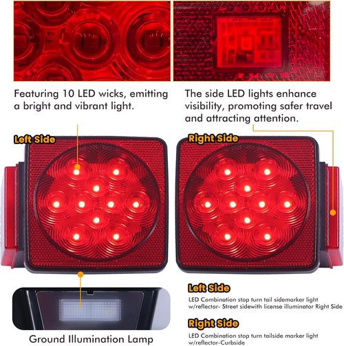MAXXHAUL 70205 Trailer Light Kit - Waterproof 12V LED Lights for Trailers & Boats | Red
