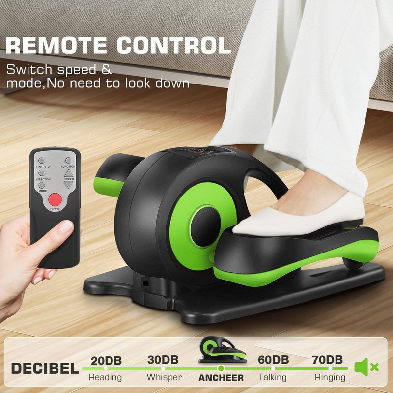 ANCHEER Under Desk Elliptical Machine - Quiet Pedal Exerciser for Seniors, Office & Home, Low-Impact Seated Leg Workout Equipment, Smart LCD Display, Remote Control(Black/Green)