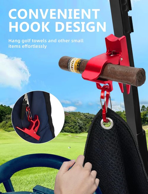 MAGOLFIN Magnetic Golf Cart Holder with Fork Design, Aluminum Alloy Magnetic Holder with Dual-Gate Carabiner, Easily Hold 30-80 Rings, Golf Cart Accessories, Ideal Golf Gifts for Men - Red