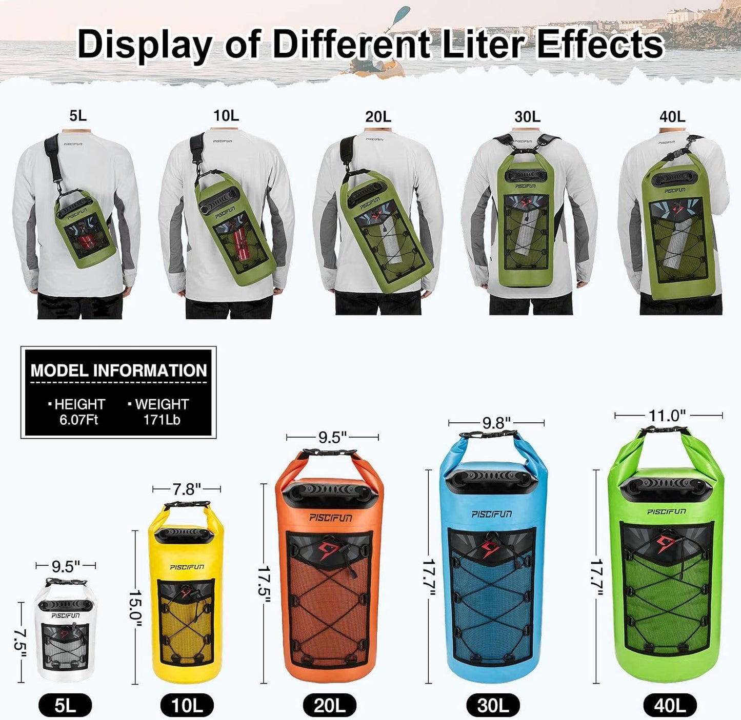 Piscifun Waterproof Floating Backpack - Durable Dry Bag with Phone Case | 10L/20L/30L/40L Options for Boating, Kayaking, Fishing
