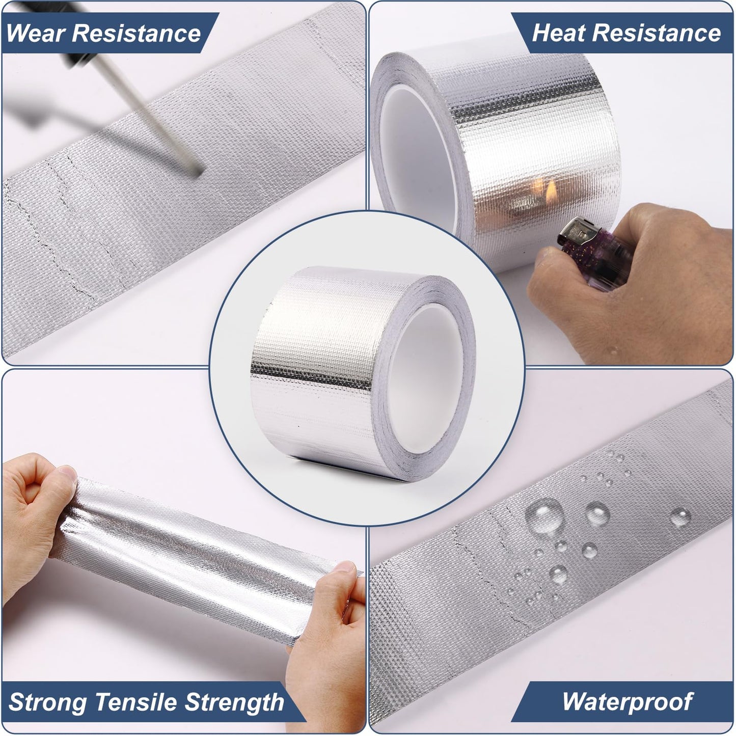 AIYUNNI Fiberglass Aluminum Foil Tape 2 Inch x 66 Feet (5.9mil) – Heavy Duty HVAC Metal Tape,High Temp Waterproof Insulation Adhesive for Ductwork, Furnace, Dryer Vent, AC, Pipe Sealing & Repair