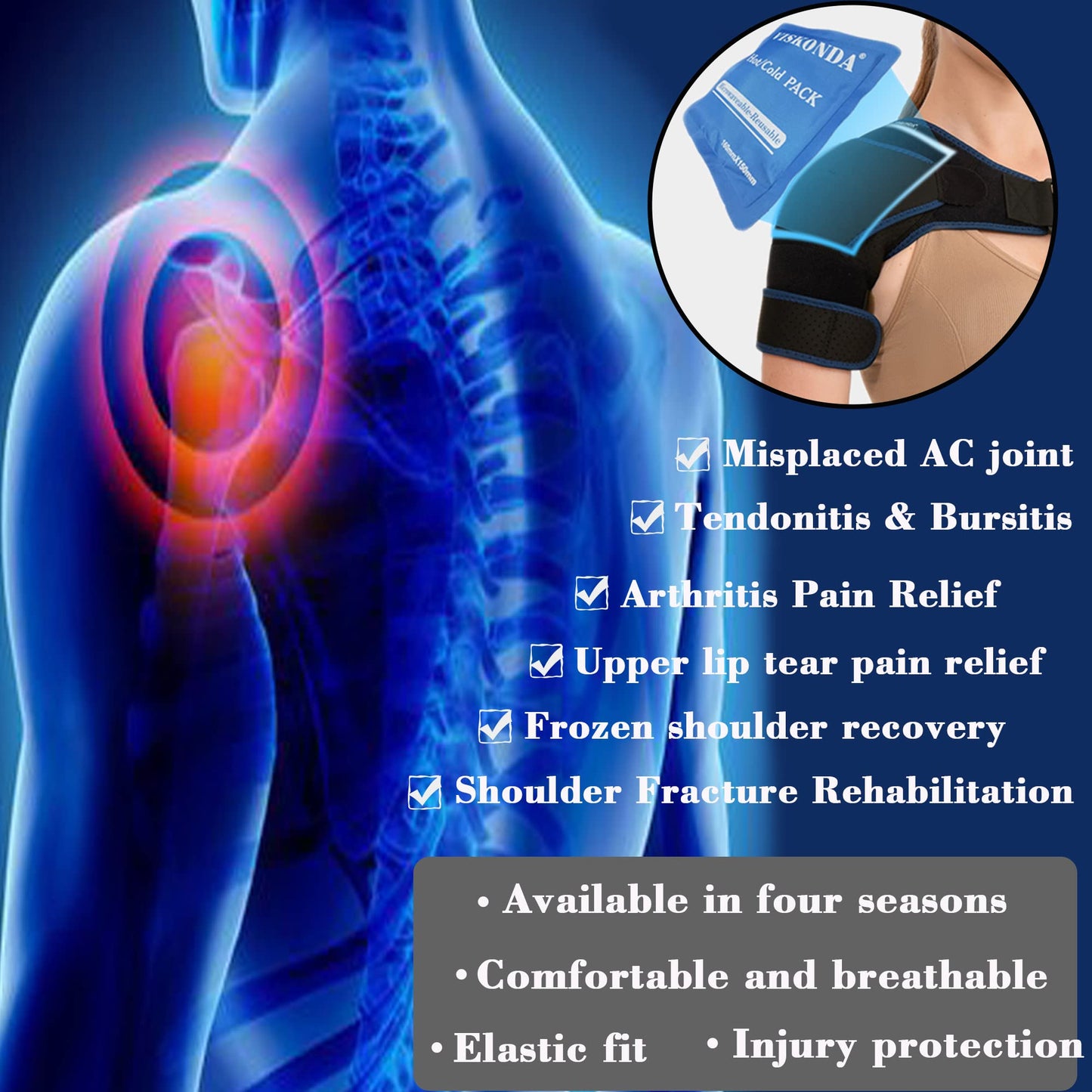 VISKONDA Shoulder Brace Sling Immobilizer and Compression Sleeve,Rotator Cuff Injury Supports for AC Joint Pain Relief,Arm Stability,Tear,Bursitis,Swelling,Tendonitis,for Men and Women (Black,Large)