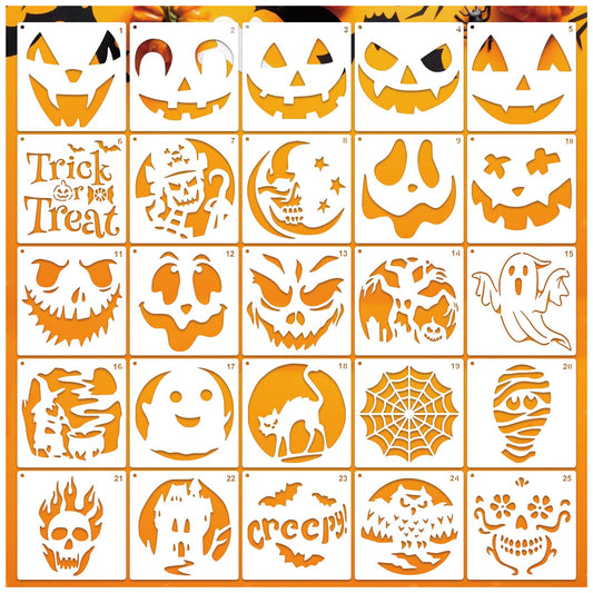 Pumpkin Stencils for Painting Reusable Halloween Pumpkins Ghost Face Paint Templates on Wood Glass Crafts Cookie Baking Door Hanger Sign Decorating (face25)