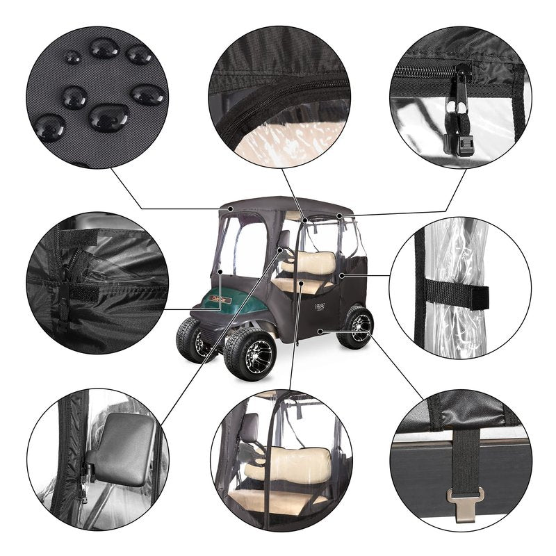 10L0L 600D Golf Cart 2 Passenger Driving Enclosure for Club Car DS & Precedent, 4-Sided Clear Window Rain Snow Golf Cart Cover All Weather Waterproof Windproof