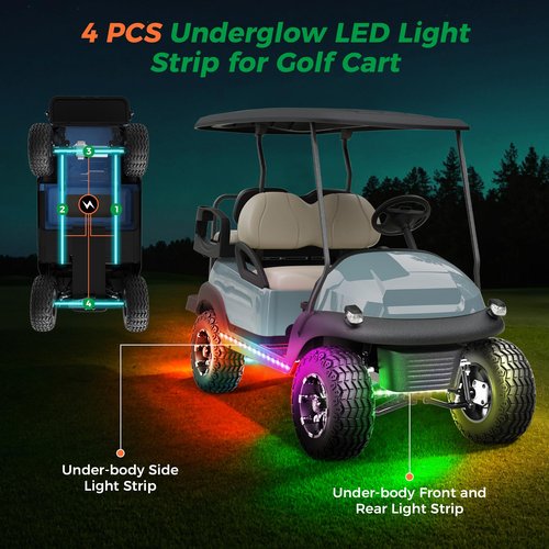 10L0L Golf Cart Underglow LED Light Strip Kit,Neon Underbody Lights,24 Modes,Wireless Remote,Sound-Active,Water-Resistant,and 4 Flexible Tubes Included