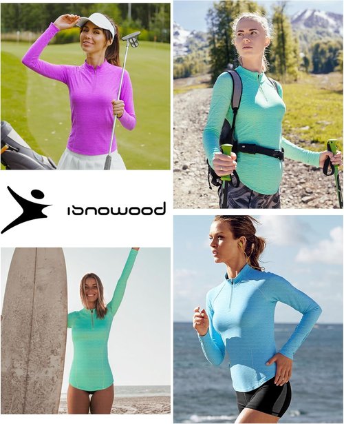 Isnowood Women's Rash Guard - 1/4 Zip Long Sleeve, UPF 50+ Sun Protection, Quick Dry Athletic Top