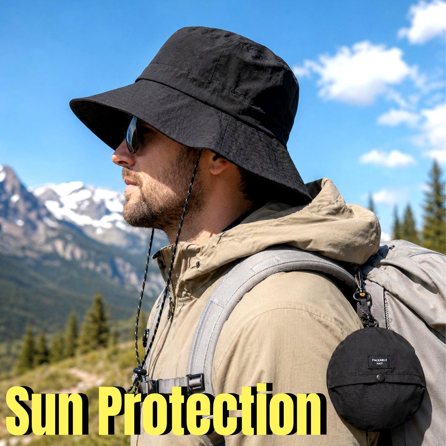 PFFY Packable Sun Bucket Hat for Men Women Outdoor Sun Hats Orange (Loose)