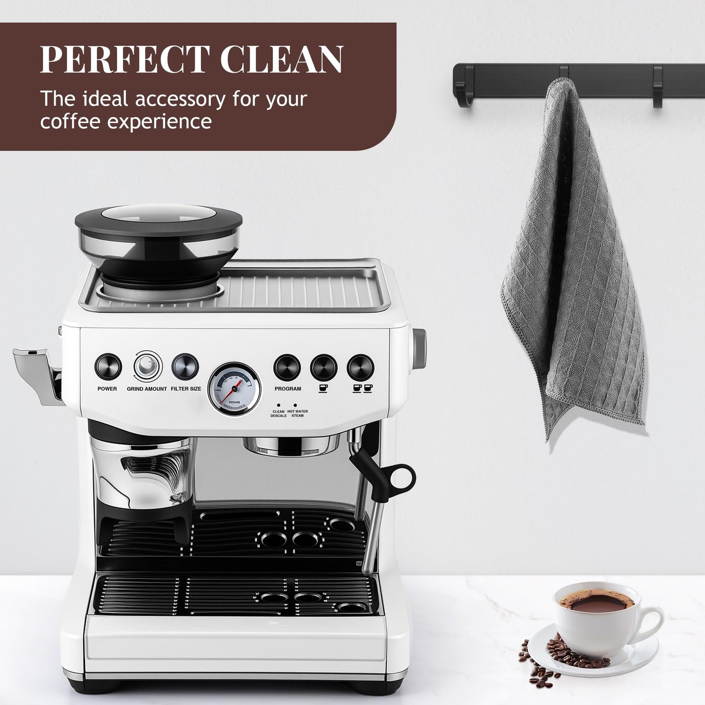 Dunkive Espresso Machine Tamping Mat Accessories Compatible with Breville 870/880, Espresso Tamper Mat and Microfiber Cloths, Food Grade Silicone and Barista towel for Coffee Bar Accessories(Gray)