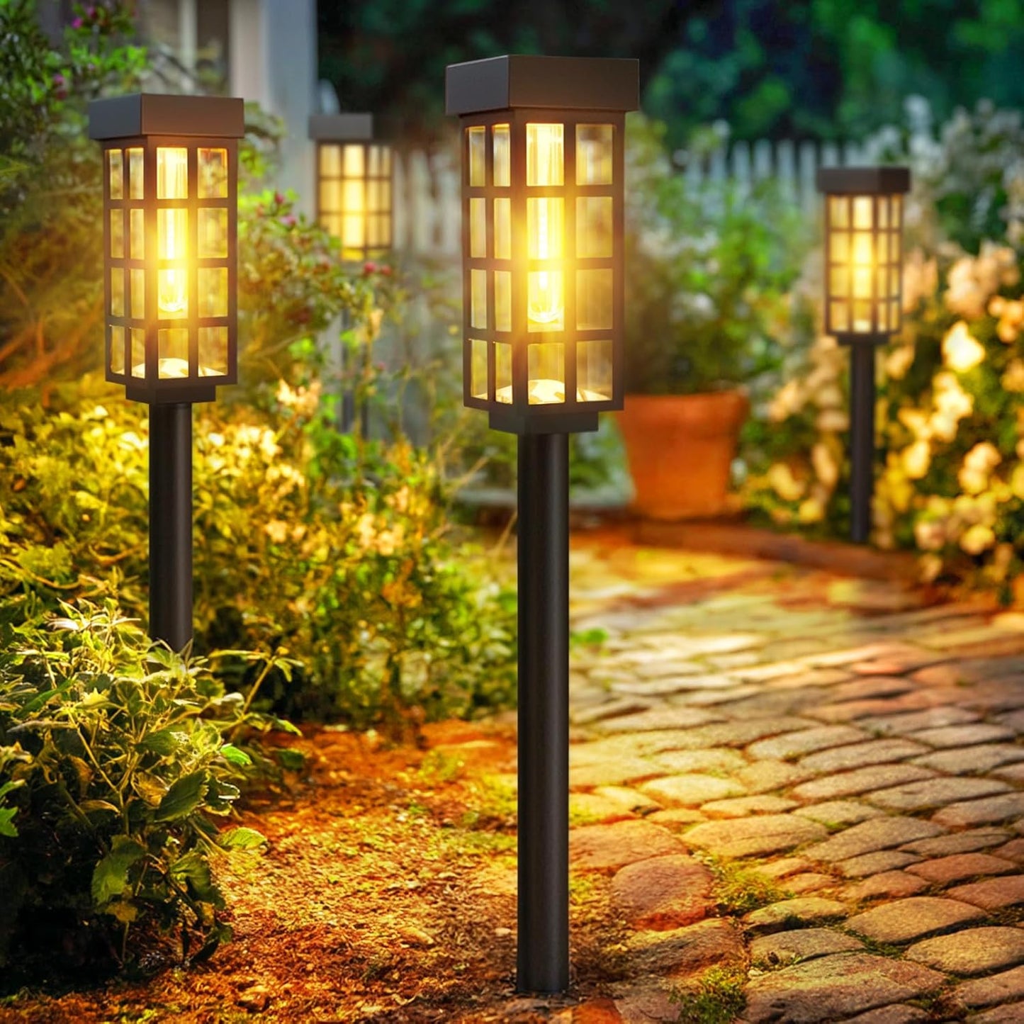 24" Solar Pathway Lights - 8 Pack Outdoor Garden Lights with Auto On/Off, Waterproof IP65