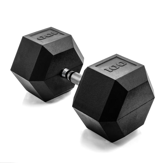 CAP 100lb Rubber Coated Hex Dumbbell, Chrome Grip, Free Weights, Single