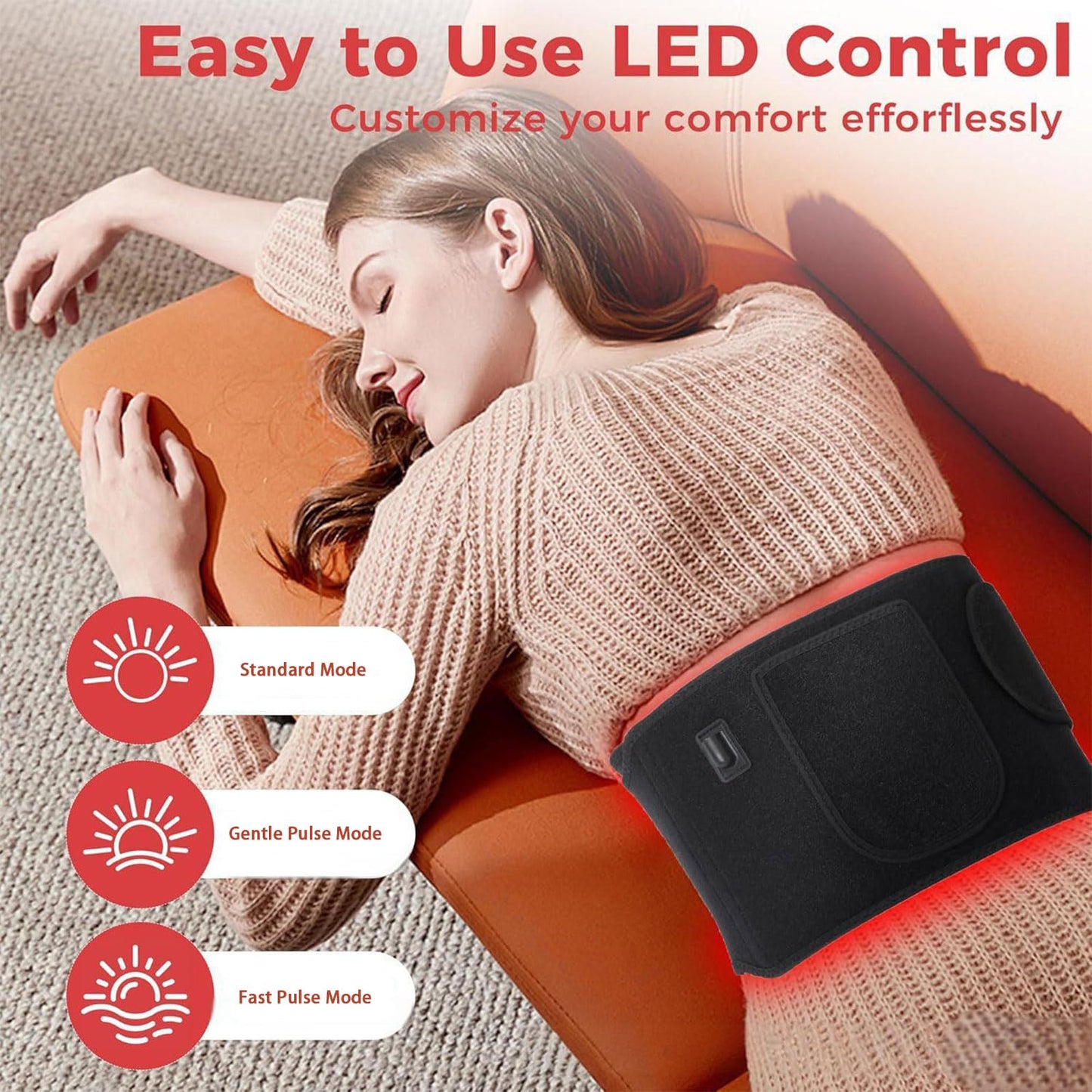 Firmly Red Light Therapy Belt, Firmly Dual-Wavelength Red Light Belt With 3-Layer Lift Technology, Muscle Relaxation, Adjustable & Portable for Wellness & Relaxation (Black)