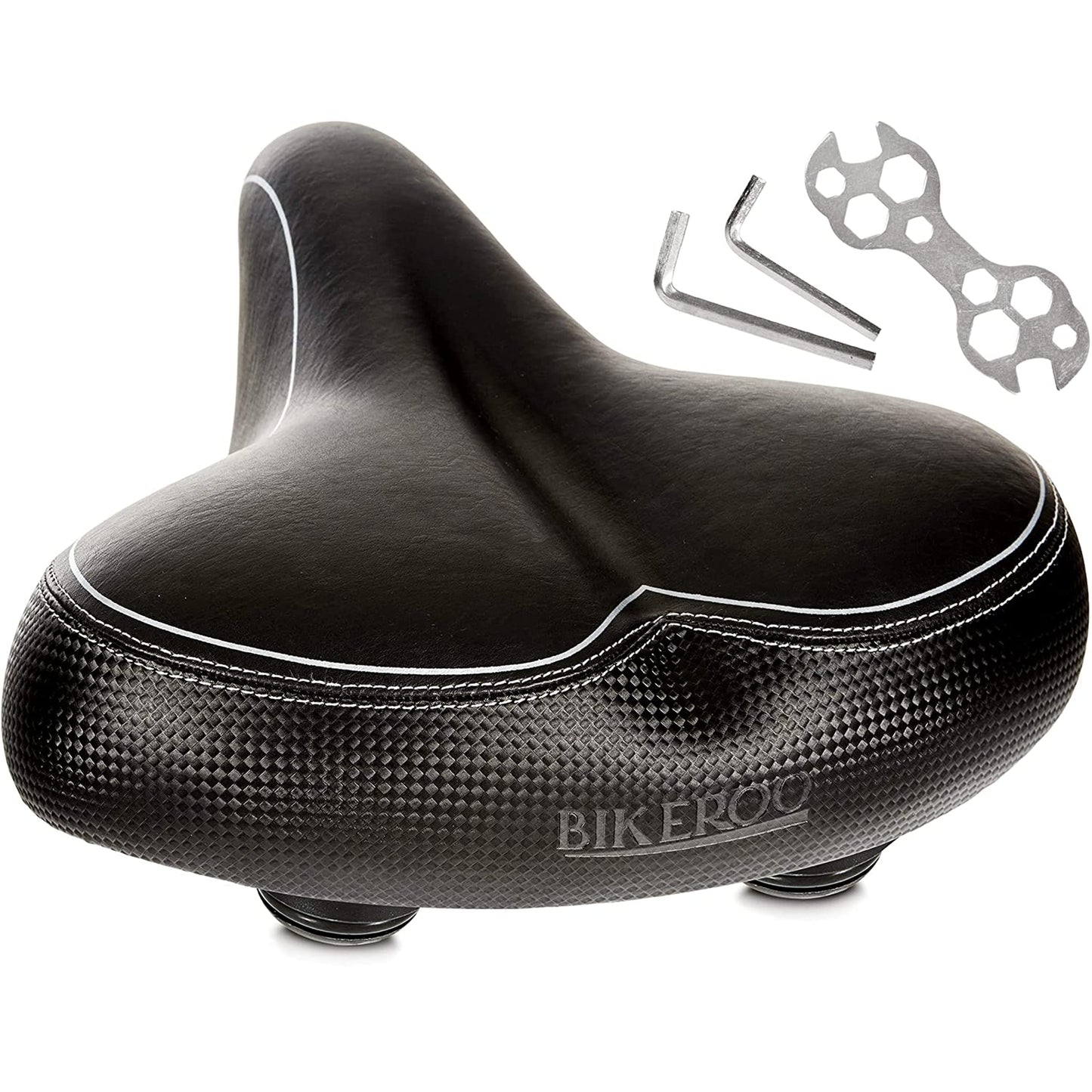 Bikeroo Wide Cruiser Saddle - Comfort Seat Fits Indoor & Outdoor Bicycles - Steel Spring & Elastomer Suspension - Memory Foam - Black