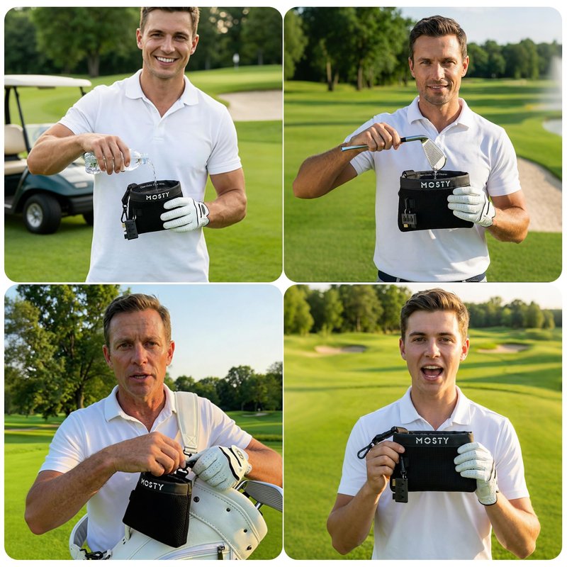 MOSTY Golf Club & Ball Cleaner Bag,Durable Golf Club Cleaning Kit and Ball Washer Pouch,Club Cleaner for Golf Bag, Golf Gifts for Men Women Golfers Him Unique, Essential Golf Accessories