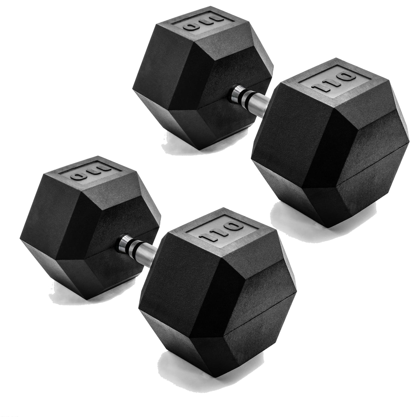 CAP 110 LB Rubber Coated Hex Dumbbell Weight, Rubber Free Weights for Home Gym Strength Training, Chrome Handle, Pair