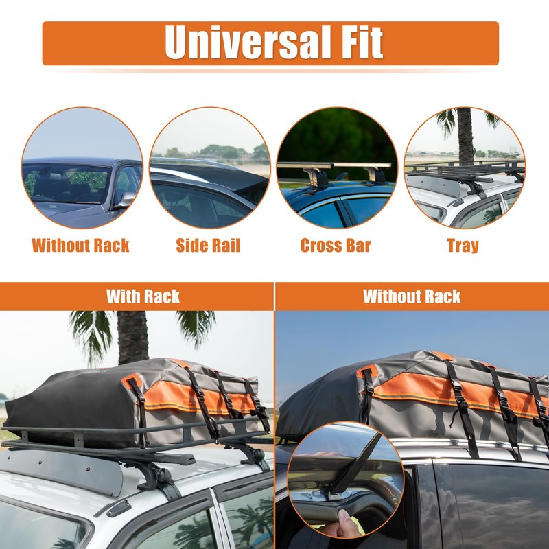 X AUTOHAUX 1000D PVC Waterproof Car Roof Bag Rooftop Cargo Carrier Bag Waterproof Luggage Carriers for Cars with or without Rack Anti-Slip Mat 6 Door Hooks Set - 20 Cubic Feet