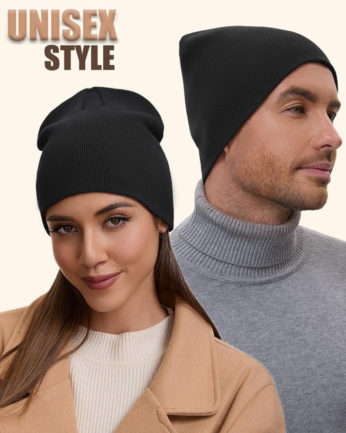 choshion 100% Cotton Beanie Hat for Men Women, Cuffless Soft Knit Warm Winter Hats Fisherman Beanies Skull Cap Unisex, Black