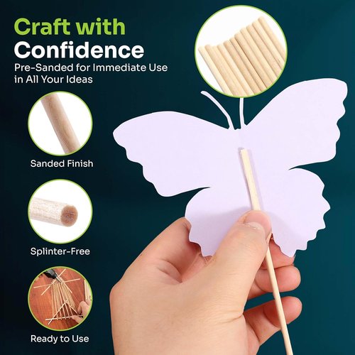 Mart Cobra Wooden Dowel Rods - 200 Pack | 1/8" x 6" Precut Birch Hardwood Craft Sticks - Smooth & Food Safe