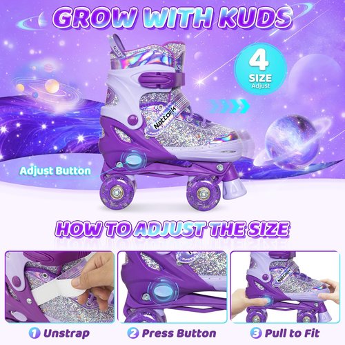 Mammygol Kids Inline Skates for Girls Kids, 4 Sizes Adjustable Girls Blades Roller for Ages 3-12 with Light up Wheels & Safety Protection - Cool Birthday Gift for Indoor Outdoor Sports