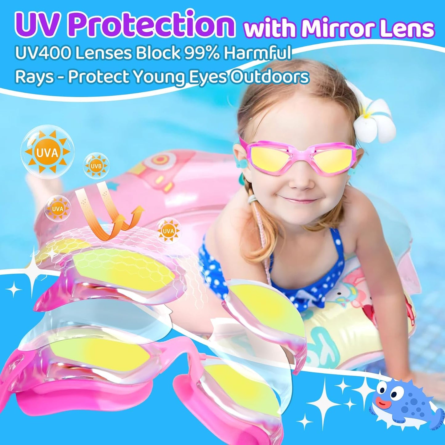 Vvinca Swim Goggles for Kids - Anti-Fog & UV Protection | No Leak Design, 2-Pack for Ages 3-15