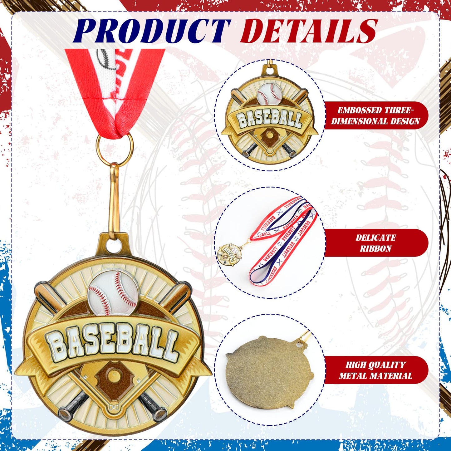 Ecation 24 Pcs Softball Medals Baseball Metal Medals 2 Inch Tee-Ball Team Awards Gold Volleyball Medal Football Basketball Soccer Sports Award with Neck Ribbon