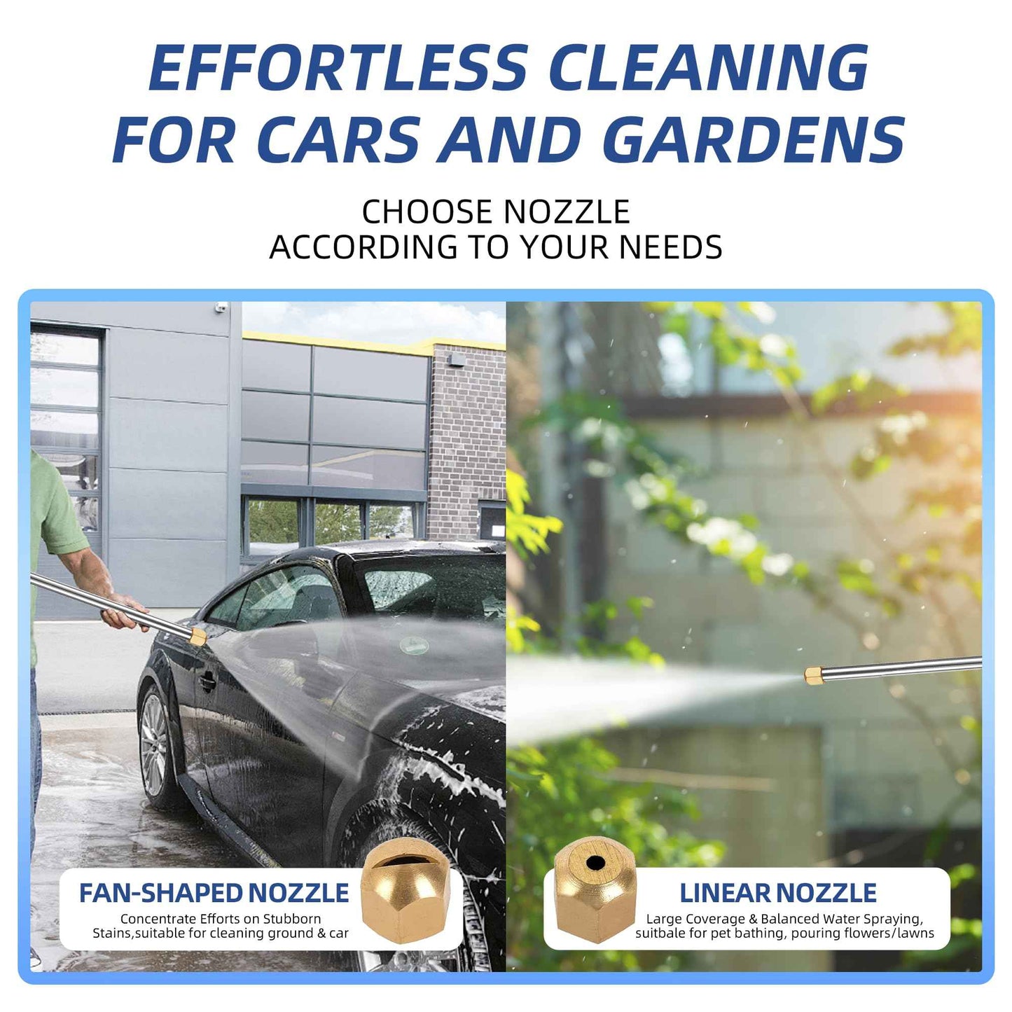 Jet Nozzle High Pressure Hose Nozzle for Garden Hose，Hydro Jet Nozzle Power Washer Wand for Garden Hose with 2 Different Nozzles and Quick Connectors for Car, Patio, Window Washing, Blue