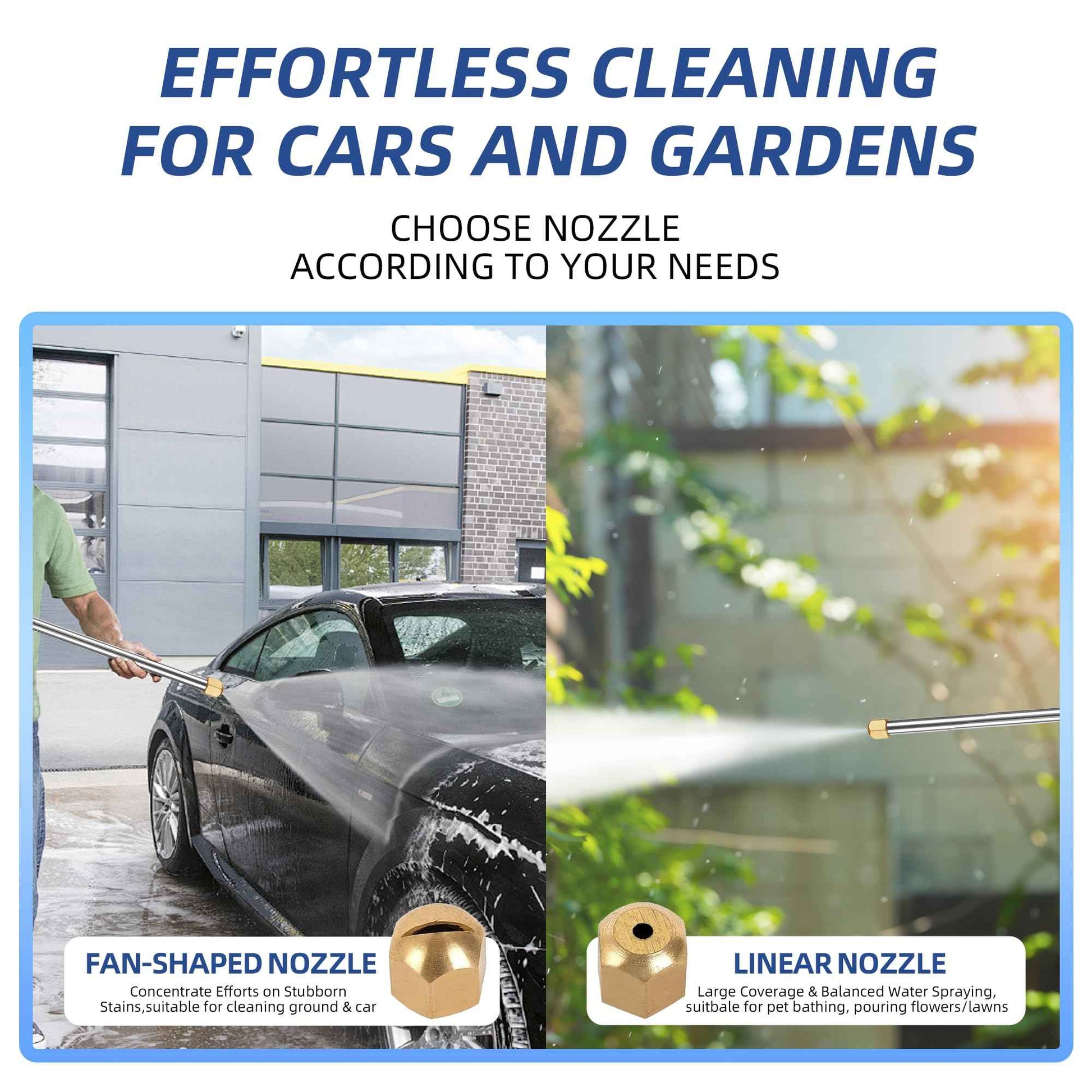 Jet Nozzle High Pressure Hose Nozzle for Garden Hose，Hydro Jet Nozzle Power Washer Wand for Garden Hose with 2 Different Nozzles and Quick Connectors for Car, Patio, Window Washing, Blue