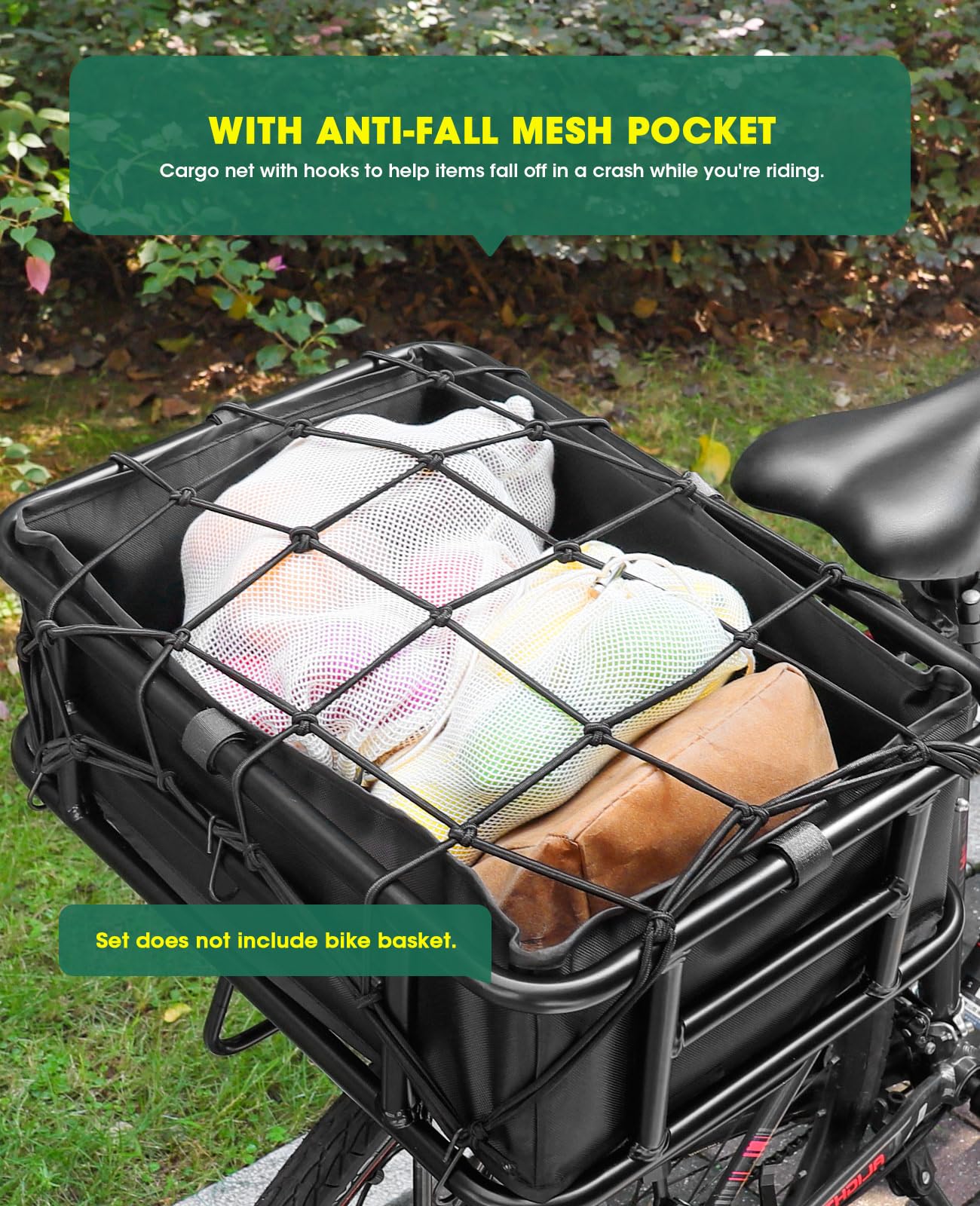 ANZOME Rear Bike Basket Liner & Cargo Net Set - 70L Waterproof Bag for All-Weather Protection, Heavy Duty 600D Liner for E-Bike & Bicycle Rear Rack, Secure Storage for Groceries & Commuting