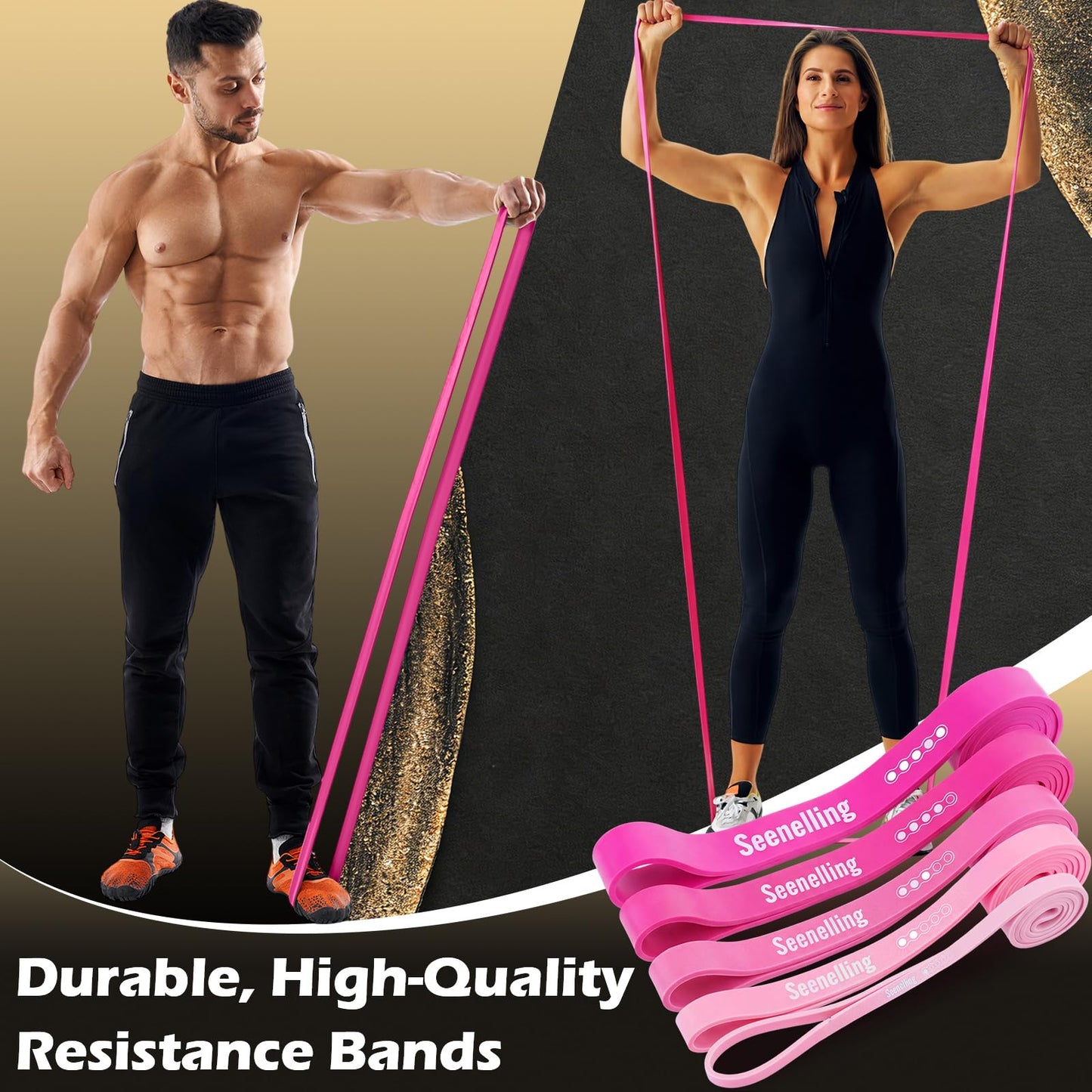 Seenelling Resistance Bands for Exercise Working Out, 5-Level Pull-Up Assistance Full-Body Training Bands for Women Men Home Workouts, Physical Therapy, Strength Training (Rose Pink)