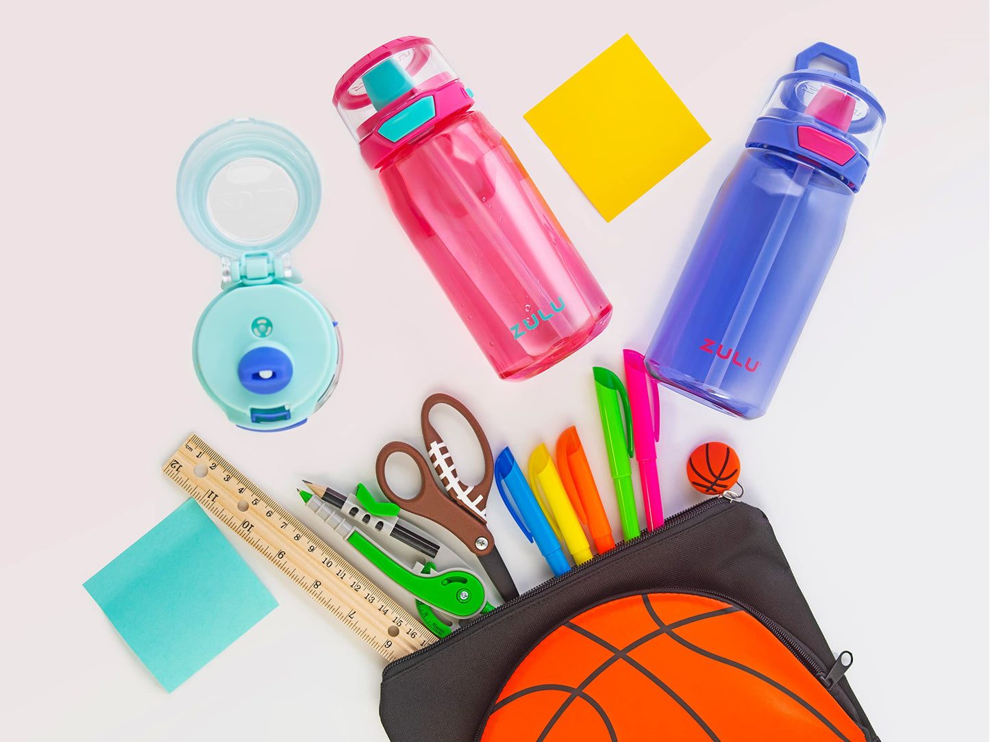 Zulu Kids Flex 16oz Tritan Plastic Water Bottle with Silicone Spout, Leak-Proof Locking Flip Lid and Soft Touch Carry Loop for School Backpack, Lunchbox, and Outdoor Sports, Purple