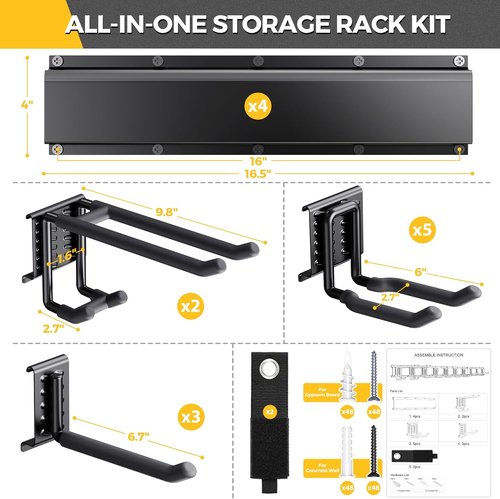 LBT 66 Garage Tool Organizer Wall Mount - Heavy-Duty Metal Storage Rack with Adjustable Hooks | 720lbs Capacity