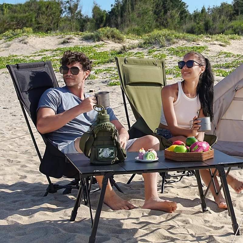 MOON LENCE Folding Portable High Back Camping Chairs for Adults, Adjustable Oversize Lightweight for Beach Hunting Hiking Backpacking (Black with Anti-Sinking Feet)