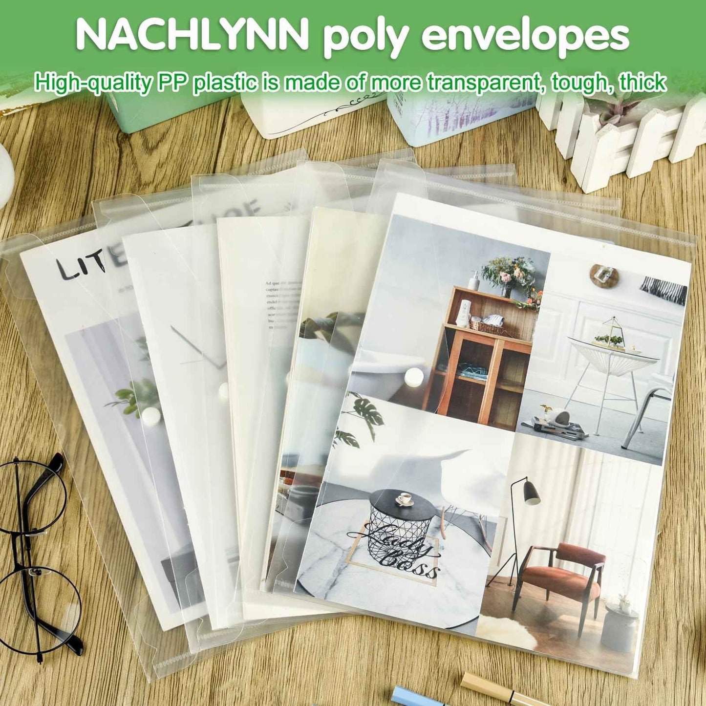 NACHLYNN 108 Pack Plastic Envelopes Poly Envelopes with Snap Closure A4 Size Clear Document File Folders Organizers Clear File for School Office Supplies