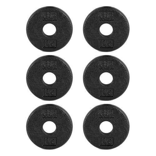 CAP Barbell Cast Iron Standard 1-Inch Weight Plate Set – Barbell Weights for Home Gym, Strength Training, and Weightlifting, 1.25 lb Set of 6, Black