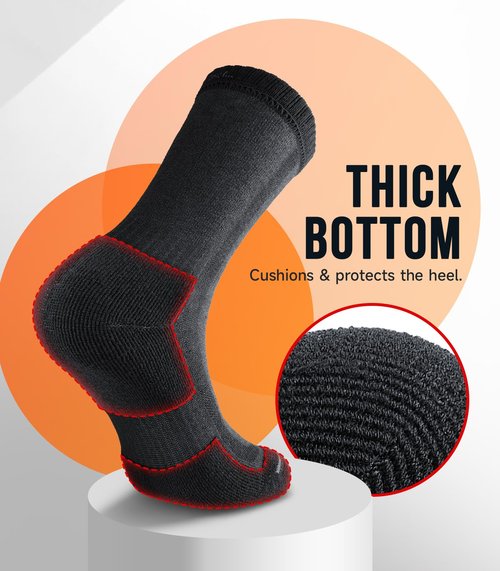 PULIOU Merino Wool Hiking Socks for Men & Women, 3 Pairs Cushioned Moisture Wicking Crew Socks, Breathable Lightweight Boot Socks for Hiking, Camping, Outdoor Activities-L
