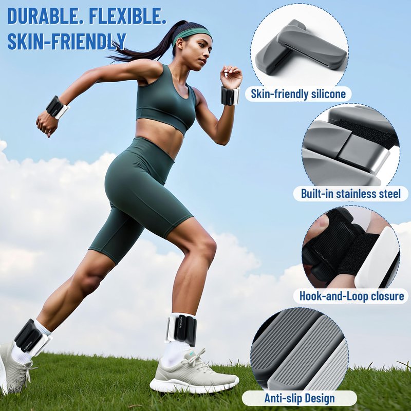 INDEPANDIA Wrist & Ankle Weights for Women and Men, 4lbs Pair Adjustable Silicone Weighted Bangles for Arm & Leg Workouts, Perfect for Pilates, Yoga, Walking & Home Fitness Training Gradient Black