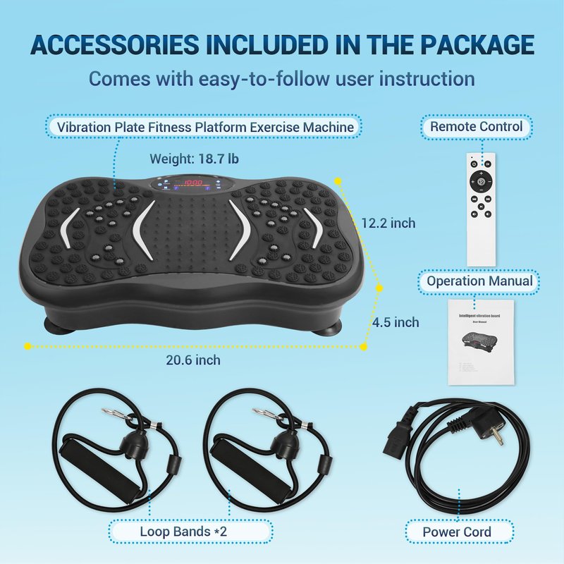 Mibest Vibration Plate Exercise Machine for Lymphatic Drainage & Weight Loss – Vibration Platform with Remote Control & Resistance Bands for Full Body Workout Fat Burn for Women & Men