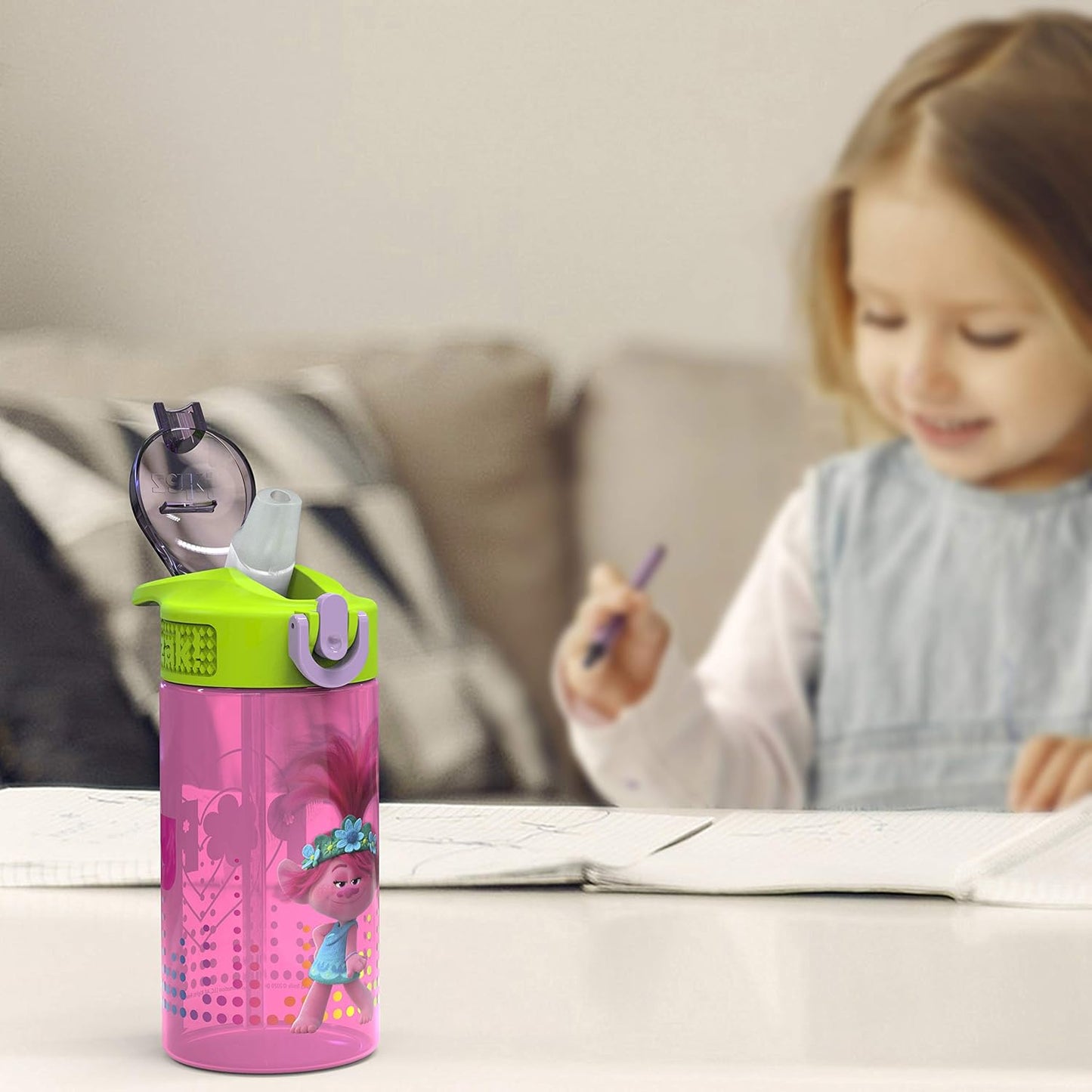 Zak Designs DreamWorks Trolls 2 Kids Water Bottle - Durable Leak-Proof Design | 16oz, 2-Pack