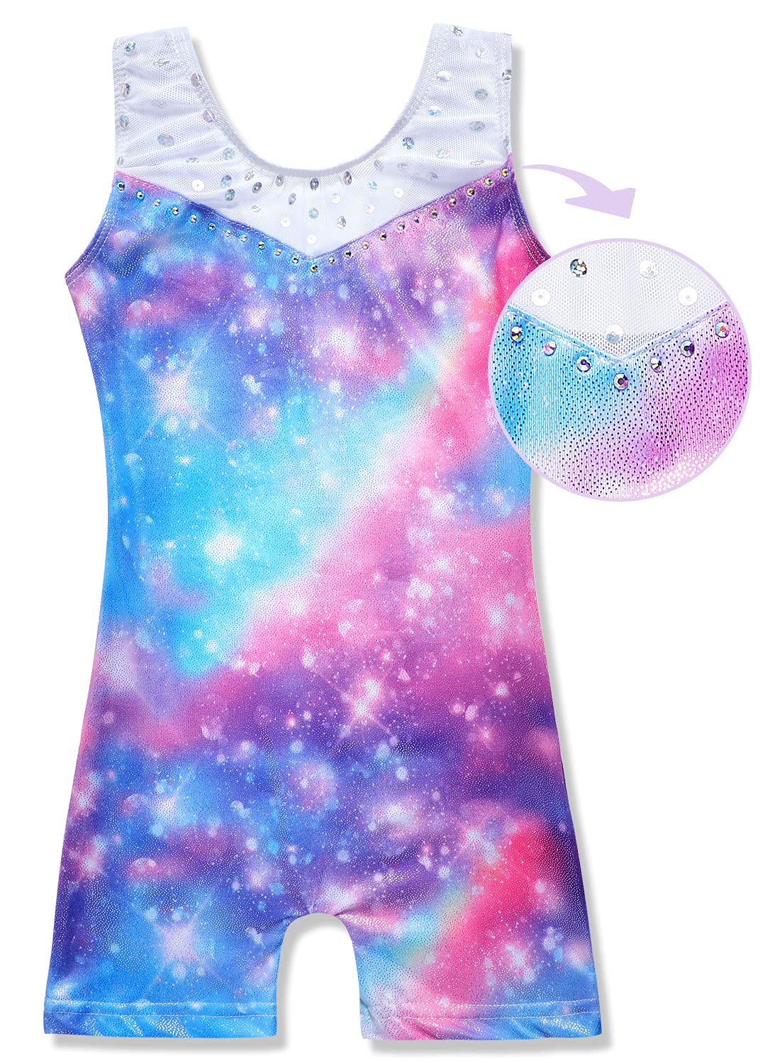 Leotards for Girls Gymnastics Unicorn Athletic Dance Wear Shiny Rainbow Blue Hotpink (Rainbow Galaxy, 3-4T)