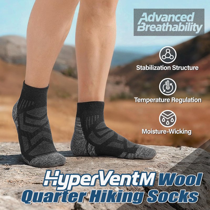 ANTSANG 6 Pairs Merino Wool Hiking Running Socks, Enhanced Breathability, Warm Quarter Ankle Socks for Men and Women(Black, L)
