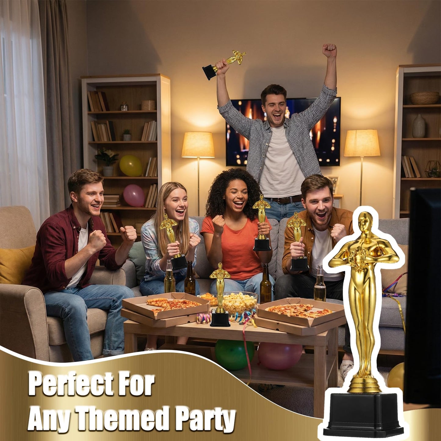 Xosjska 10'' Gold Award Trophy, 4 Pack Plastic Gold Award Trophies Oscar Trophy for-Award Ceremony,Celebration Competition,Events, Sports, Party Decorations,Ceremony and Appreciation Gift