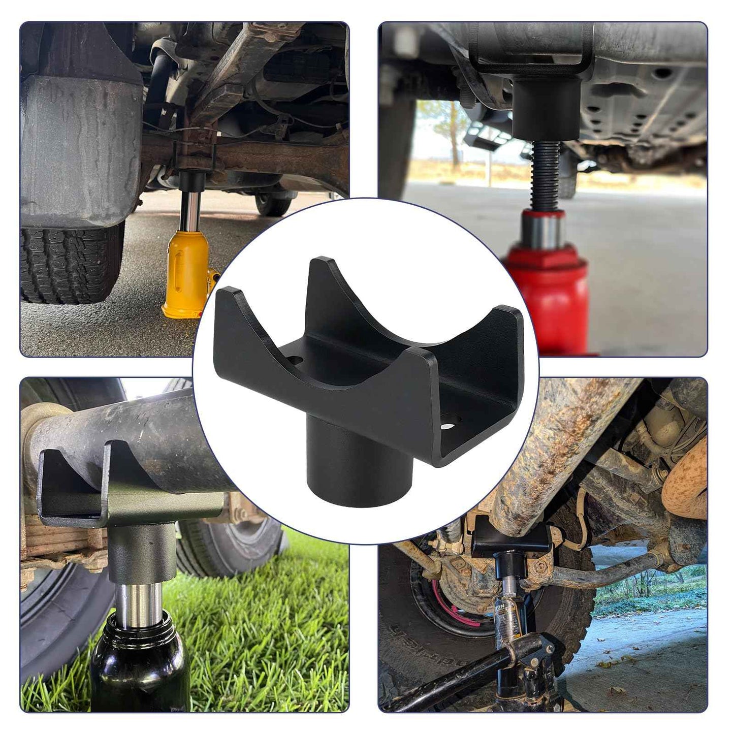 Bottle Jack Adapter, Axle Saddle for 2", 3", 4" Round & 2" Square Tube, Bottle Jack Extension for RV Trailer, Within 1.5" Lifting Platform, Garage, Farm & Ranch