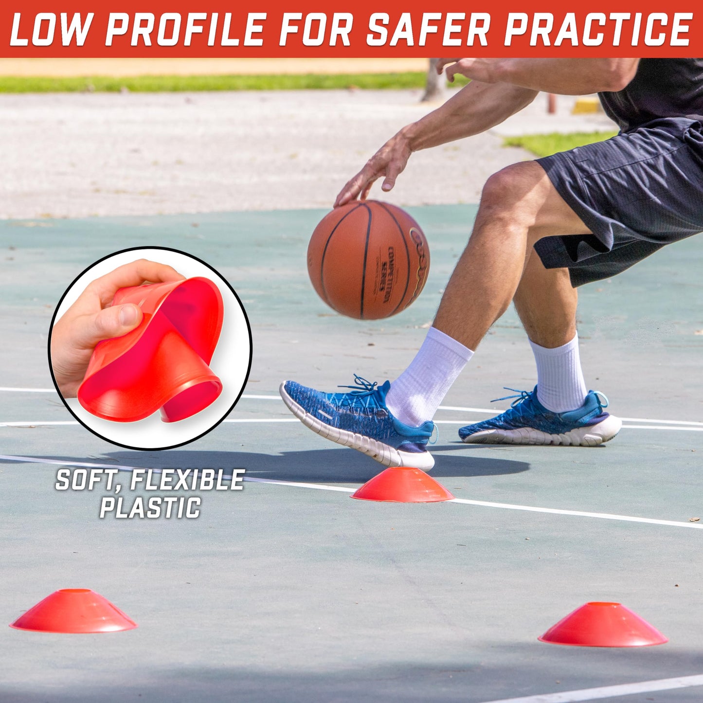 GoSports Premium Sports Cones for Agility Training and Drills - 20 Pack with Tote - Red