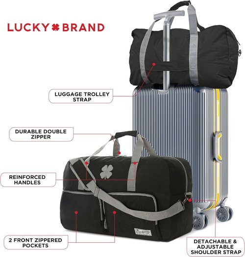 Lucky Travel Duffel Bag - 65L Gym & Travel Bag | Foldable Overnight Weekender for Men & Women - Black